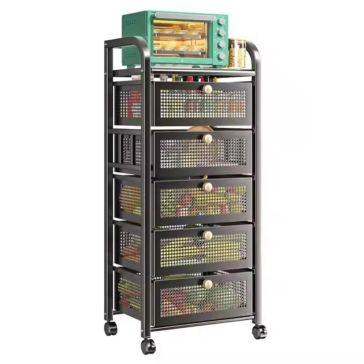 Movable Dustproof Kitchen Drawer Type Miscellaneous Shelf with Wheels Household Items Storage Rack for Home Office Use
