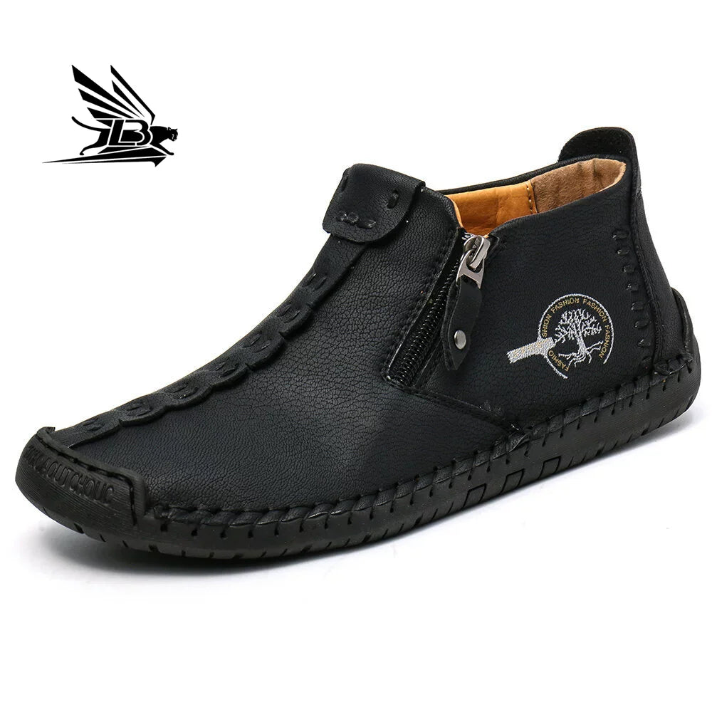 Men's for Martin Western Style Boots Fall/Winter New Large Size Zipper Hand-Sewn Tooling for Outdoor Leisure