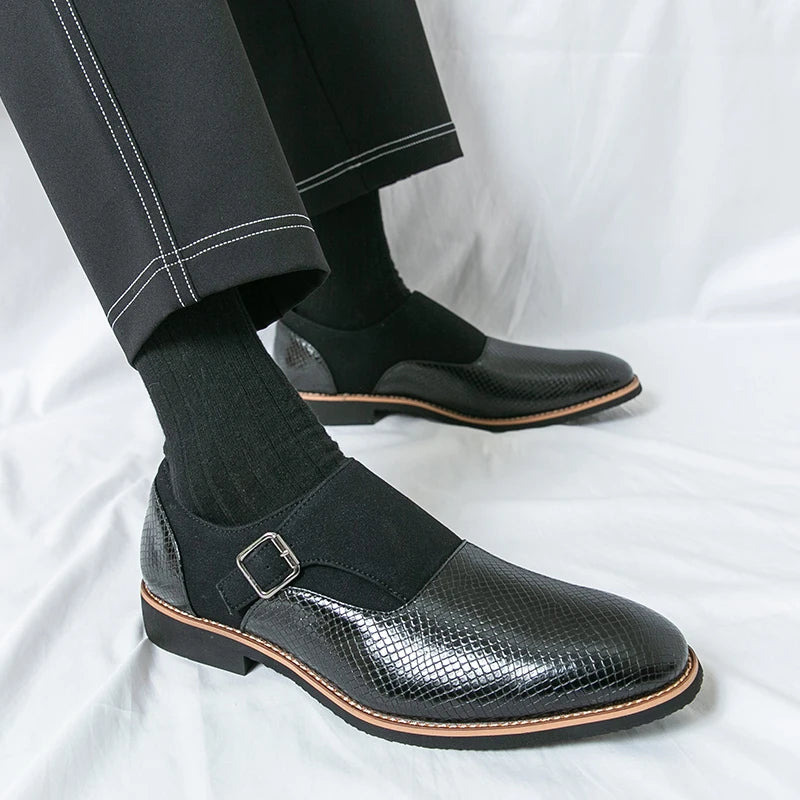 Vintage Men's Shoes Buckle Shoes Pu Leather Breathable  Casual Business Dress Wedding Business Dress Shoes Pointed Toe