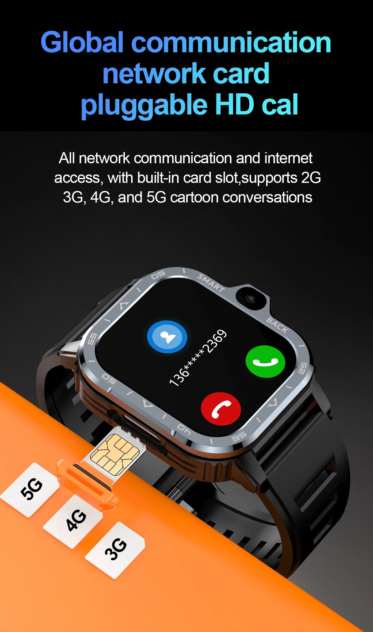 VALDUS Android 4G Sim Card Phone Smartwatch GPS WIFI Dual Mobile Video Camera Fashion PGD Smart Watch RAM 4GB ROM 64GB