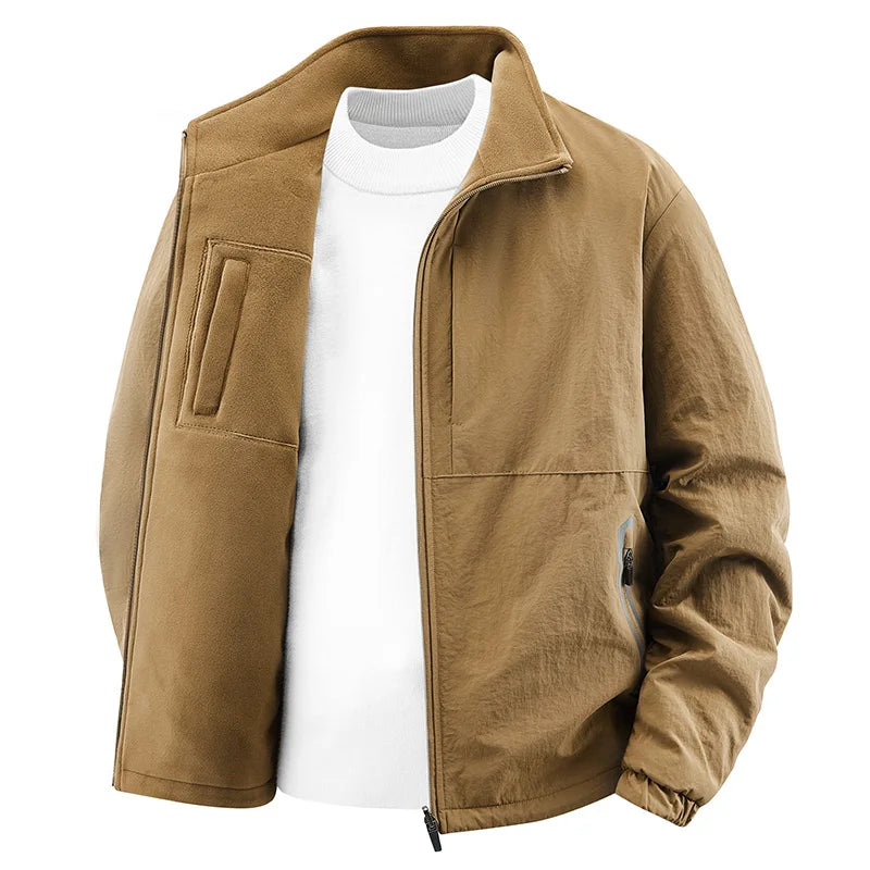 Double-sided Wear Jacket for Men with Fleece Lining, Warm Stand-up Collar, Outdoor Windproof and Waterproof Men's Top