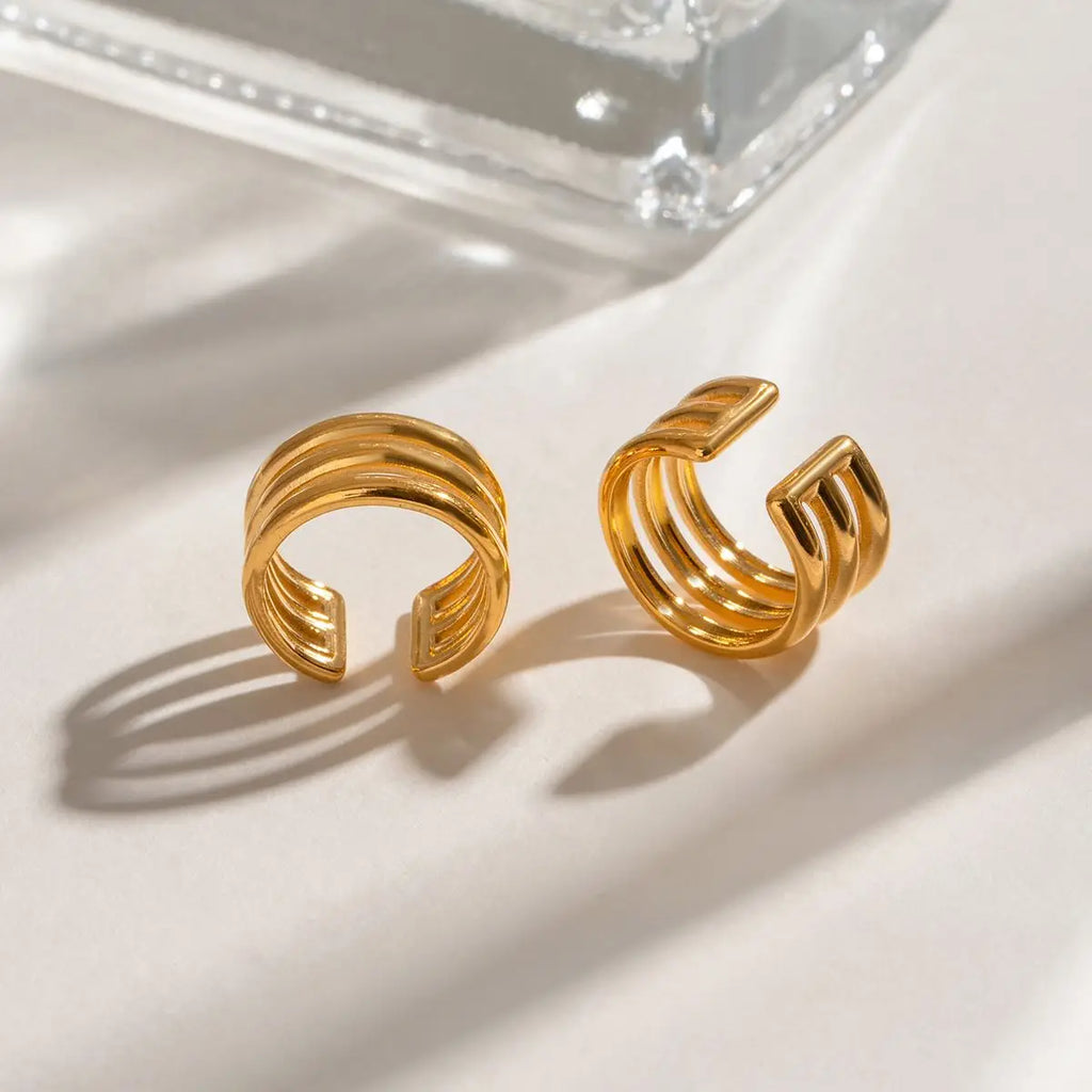 Minimalist CC Shape Waterproof No Piercing  PVD 18k Real Gold Plated Stainless Steel Ear Cuff Clip