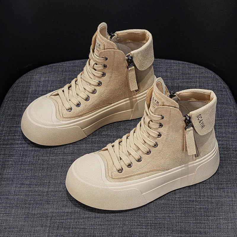 spot Autumn New Creative Lace-up Casual High-Top Sneakers Women Thick-Soled Breathable Lightweight Height Increasing Versatile