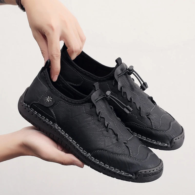 Factory Supply Custom LOGO Service Large Size Hand Made Stitched Casual Men Lace up Walking Driving Shoes