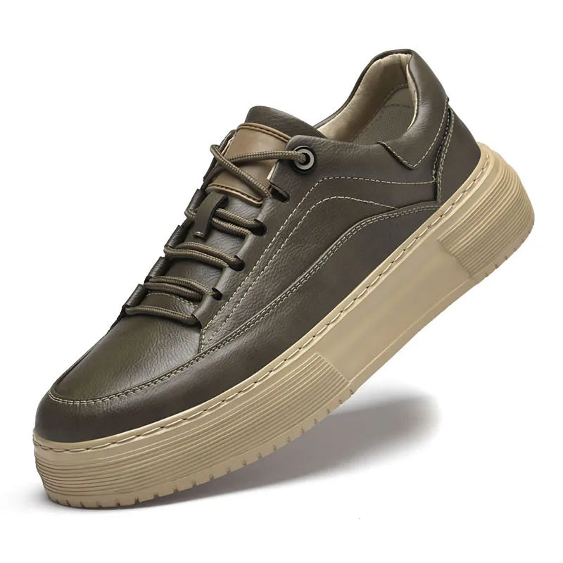 Factory Supply Men Shoes Sneakers Breathable 4 Seasons Board Shoes Casual Sneakers Leather Handmade Height Increase Shoes