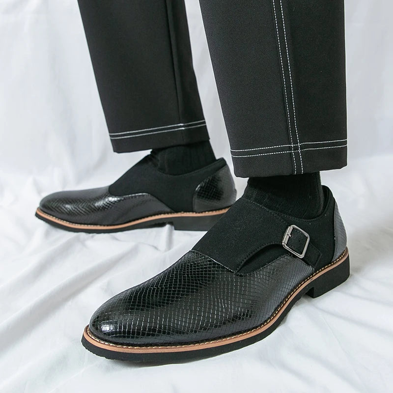 Vintage Men's Shoes Buckle Shoes Pu Leather Breathable  Casual Business Dress Wedding Business Dress Shoes Pointed Toe