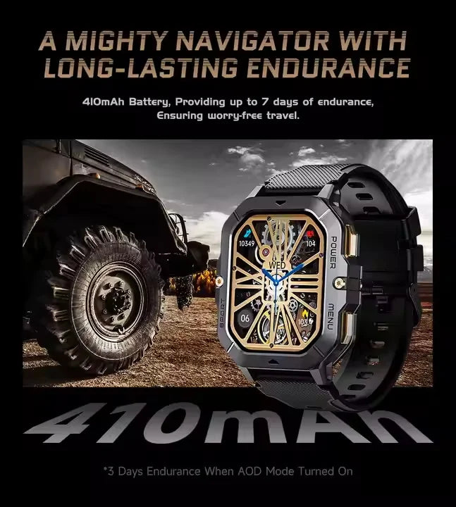 C28 Outdoor Waterproof 2.02 Inch Men BT Call Large Memory Sports Smartwatch 410mAh Large Battery Smart Watch 2026