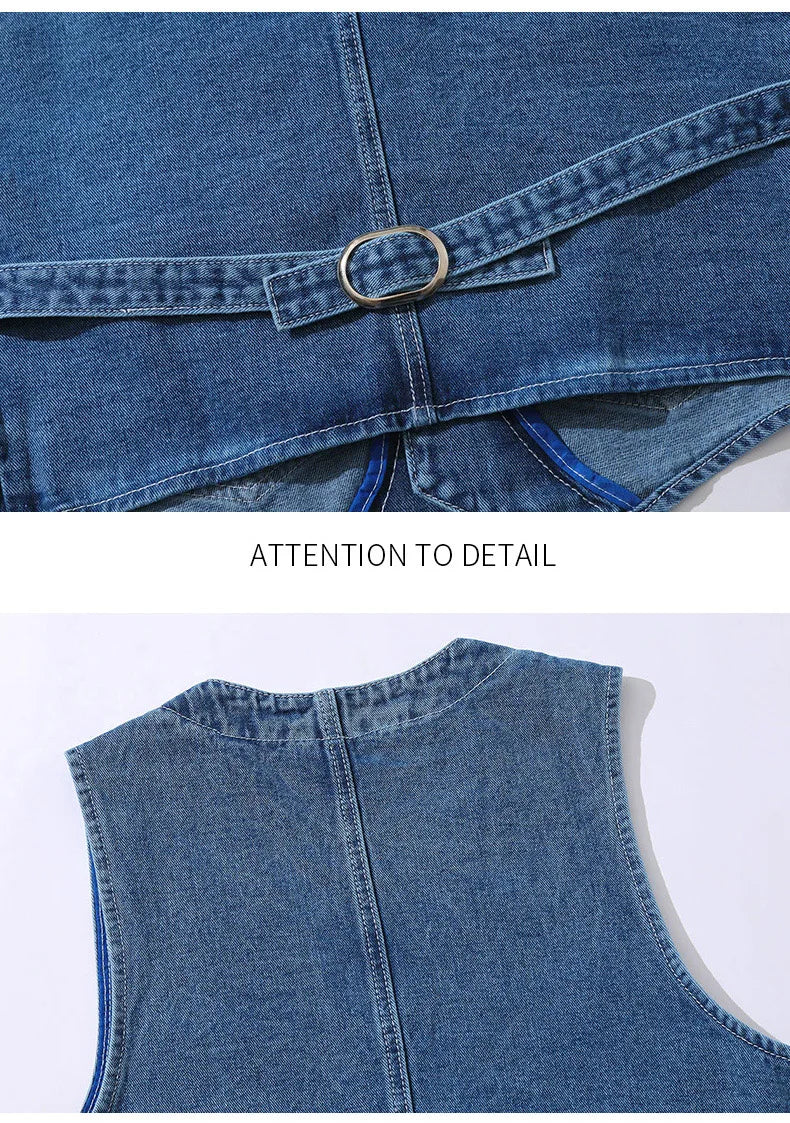 Denim Vest Men's Jacket Spring Autumn Jeans Jacket V-neck Design Korean Vest Loose Casual Fashion All-match Style Male Clothing