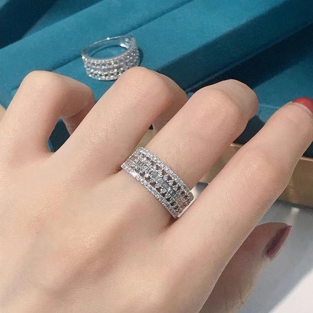 F1442 Luxury White Gold Diamond Ring Baguette Cut Natural G Color Women's Wedding Jewelry