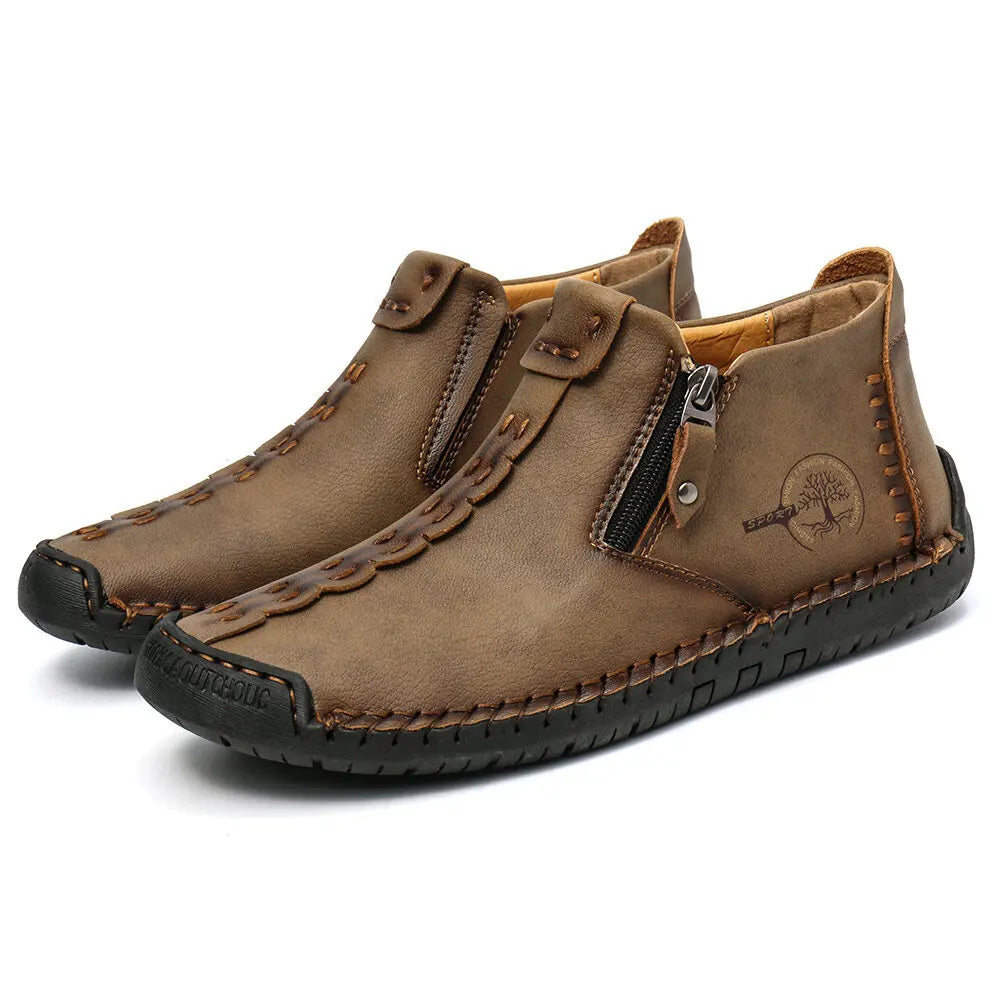 Men's for Martin Western Style Boots Fall/Winter New Large Size Zipper Hand-Sewn Tooling for Outdoor Leisure