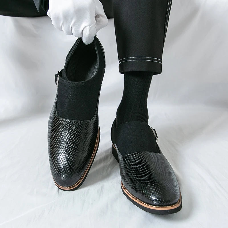 Vintage Men's Shoes Buckle Shoes Pu Leather Breathable  Casual Business Dress Wedding Business Dress Shoes Pointed Toe