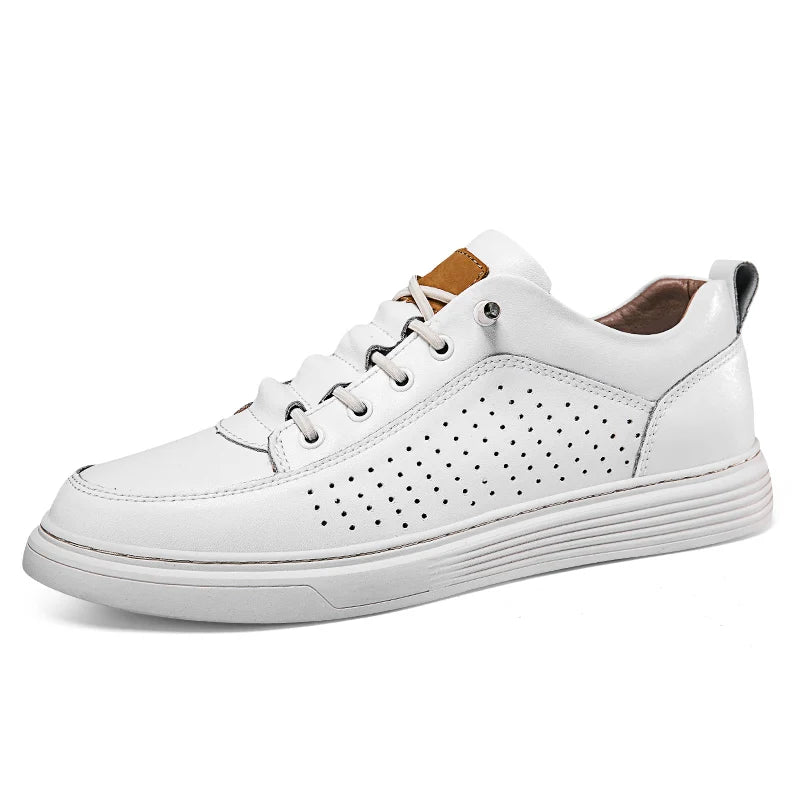Men's Skateboarding Shoes Loafers Sneakers Skate Shoes Lace up Handmade Leather Low-top Slip on Thick Sole Air Hole Hollow Out