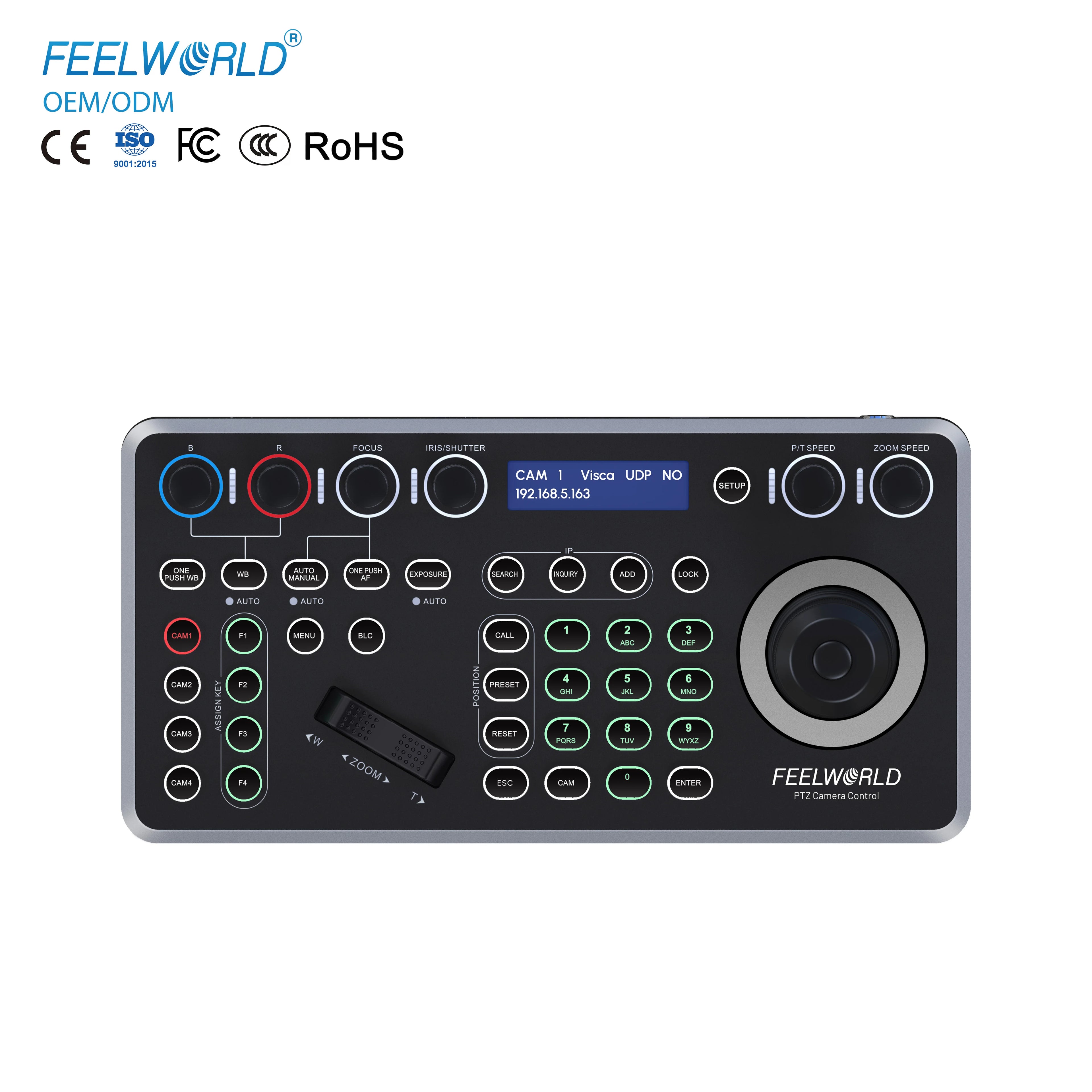 FEELWORLD KBC20N PTZ Camera Controller Joystick Multi-Protocol Control Keyboard PoE Supported OEM/ODM Service for Live Streaming