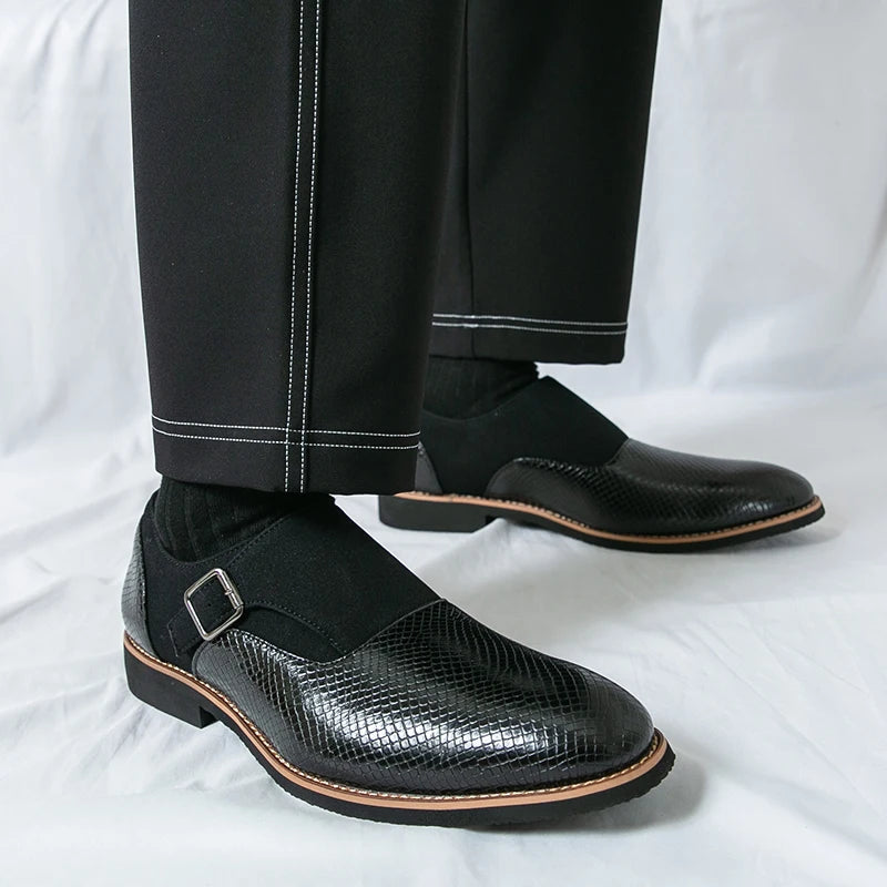 Vintage Men's Shoes Buckle Shoes Pu Leather Breathable  Casual Business Dress Wedding Business Dress Shoes Pointed Toe