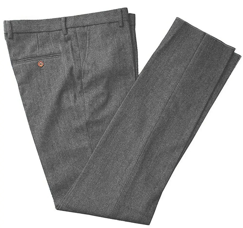 Classic mens pants Tweed Herringbone pants men dress pants Casual suit Trousers for wedding party Tailored Fit Brown Pants