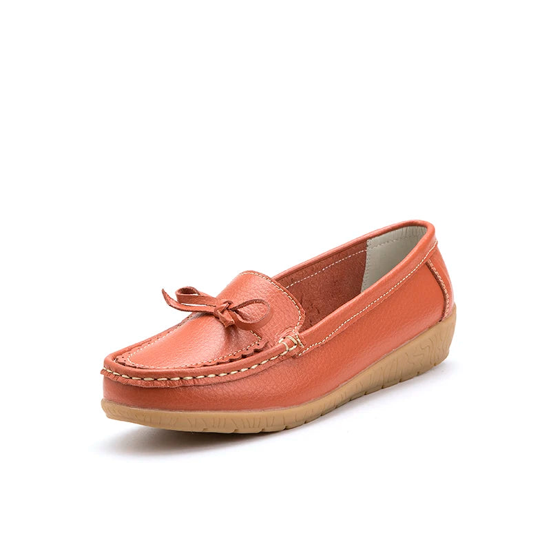 High Quality Women's Genuine Leather Lace-Up Loafers Floral Pattern Bow Large Size New Arrival Light Flat Summer Anti-Slippery