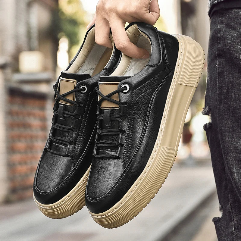 Factory Supply Men Shoes Sneakers Breathable 4 Seasons Board Shoes Casual Sneakers Leather Handmade Height Increase Shoes