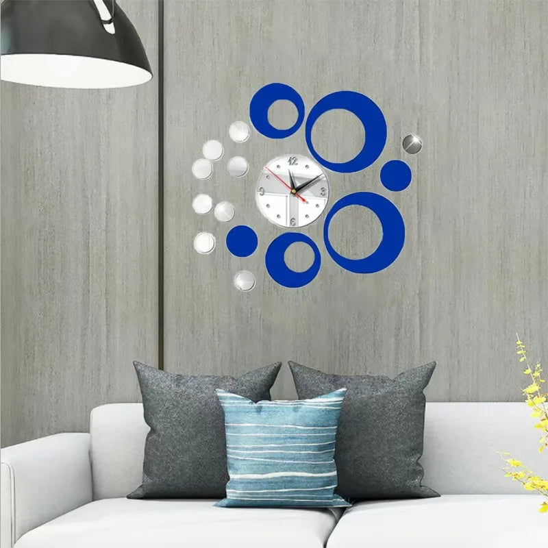 Acrylic Clock Set 3D Round Color Matching Diy Combination Mirror Wall Clock Home Stickers Mute Modern Living Room Decoration