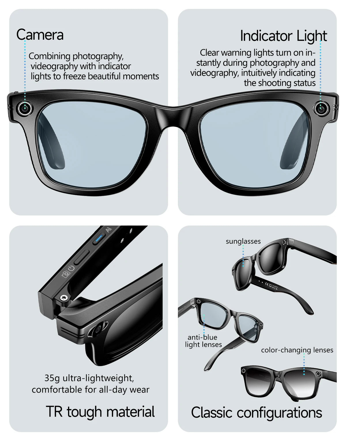 New Design Camera Smart Wireless Sunglass Magnetic Sunglasses Smart Ai Glasses for Men Women 2025 New Arrival