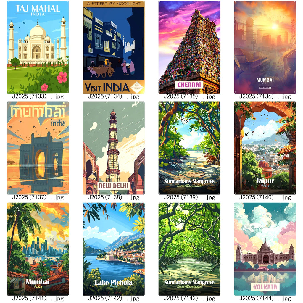 2025 Custom Retro Home Decorative Metal Sign Wholesale Tin Poster UV Printed India Scenic Spot Wall Decor From Home