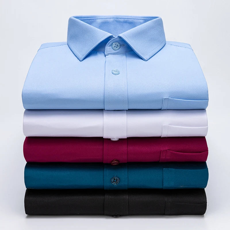 Men's Summer Short Sleeve Stretch Striped Dress Shirts Standard-fit Formal Business Wrinkle Resistant Thin Classic Basic Shirt