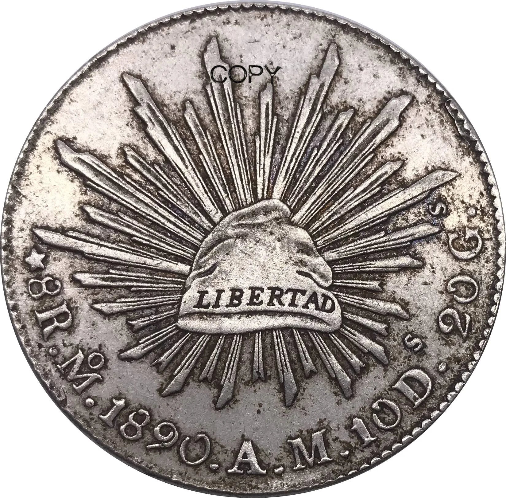 Mexico 1890 Coin 8 Reales Metal Silver Cupronickel Plated Collectible Souvenir Copy Replica Coins