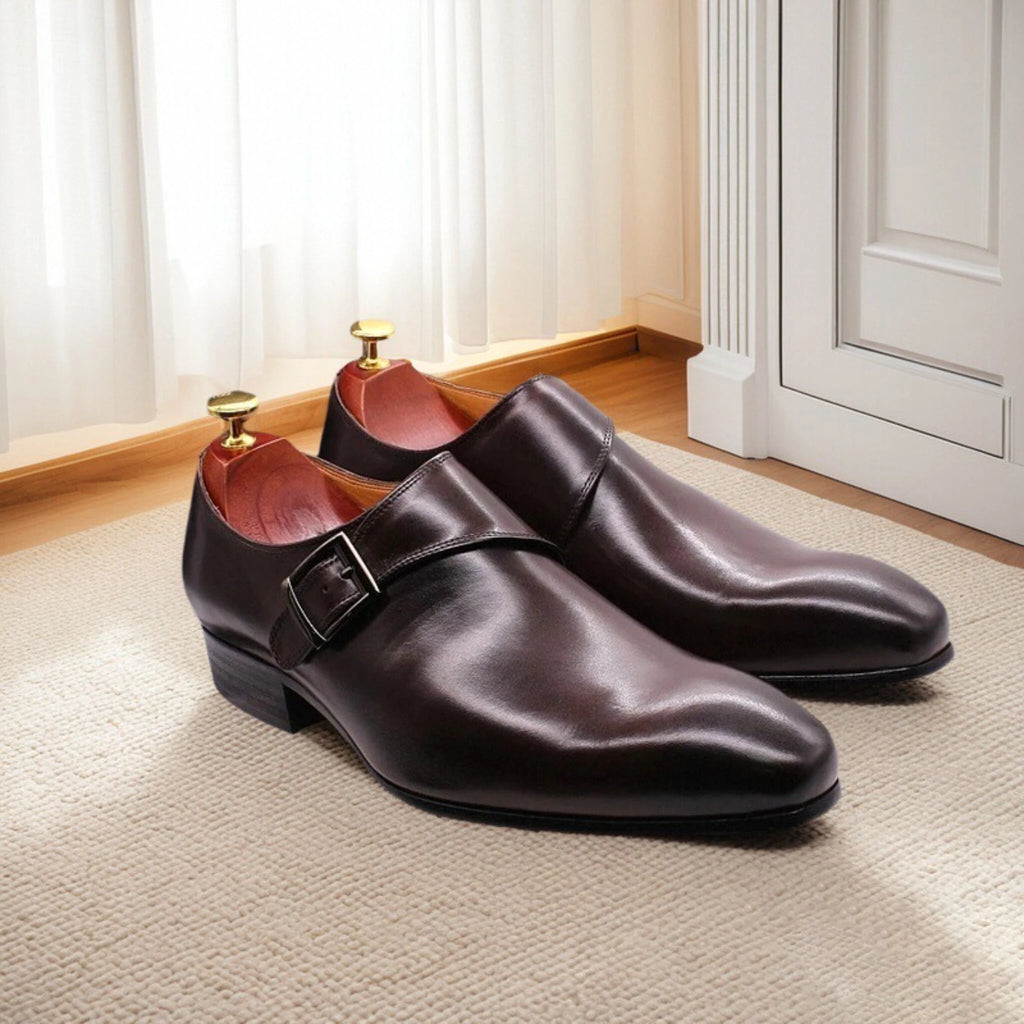 Men's Formal Monk Strap Genuine Leather Pointed Toe Flat Comfort Shoes-Office & Career All Seasons
