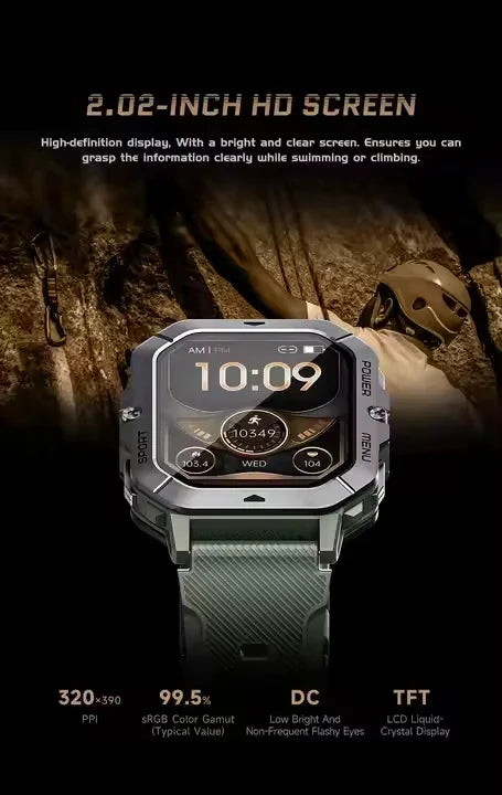 C28 Outdoor Waterproof 2.02 Inch Men BT Call Large Memory Sports Smartwatch 410mAh Large Battery Smart Watch 2026