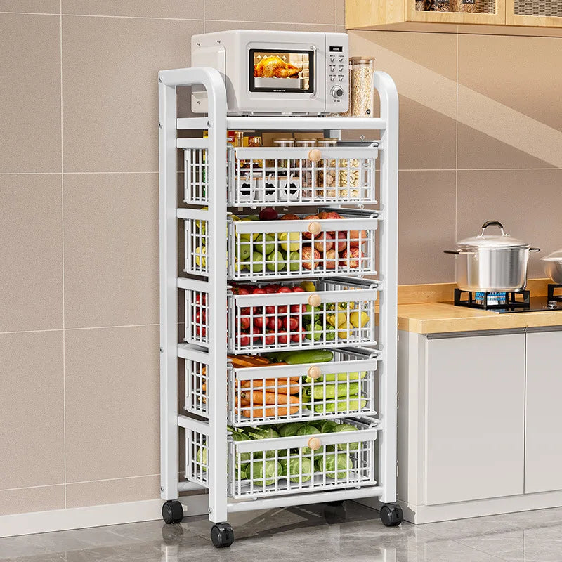 Movable Dustproof Kitchen Drawer Type Miscellaneous Shelf with Wheels Household Items Storage Rack for Home Office Use