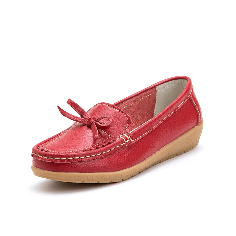 High Quality Women's Genuine Leather Lace-Up Loafers Floral Pattern Bow Large Size New Arrival Light Flat Summer Anti-Slippery