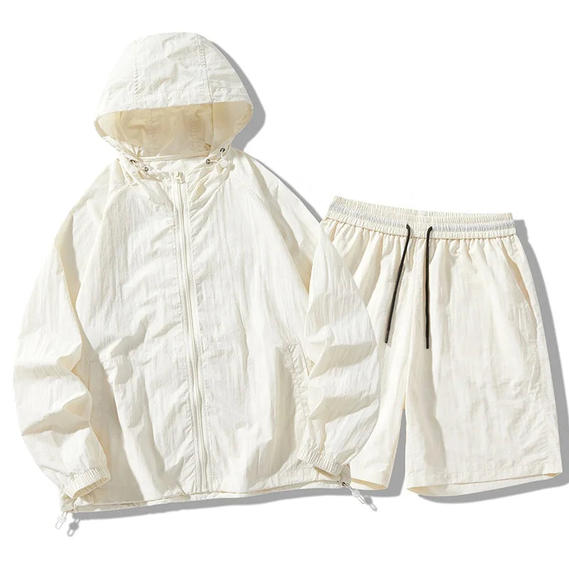 Unisex Jogger Suit Custom Logo 2 Piece Nylon Long Sleeve Jacket Shorts Set Women Sweatsuit Workout Clothing Mens Track Suits