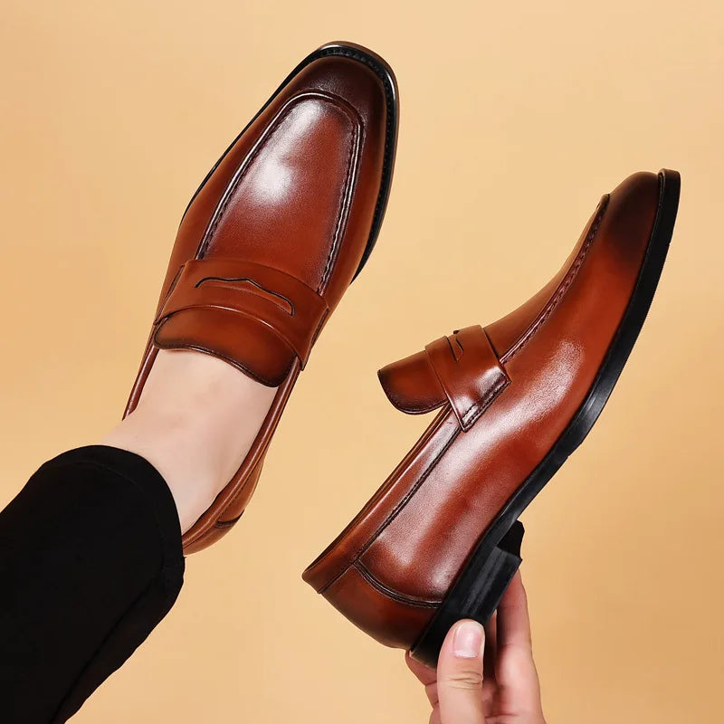 New Design Men Casual Walking Style Smart Genuine Leather Shoes Plus Size Slip-ons Breathable Business Formal Dress Shoes