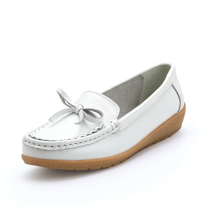 High Quality Women's Genuine Leather Lace-Up Loafers Floral Pattern Bow Large Size New Arrival Light Flat Summer Anti-Slippery
