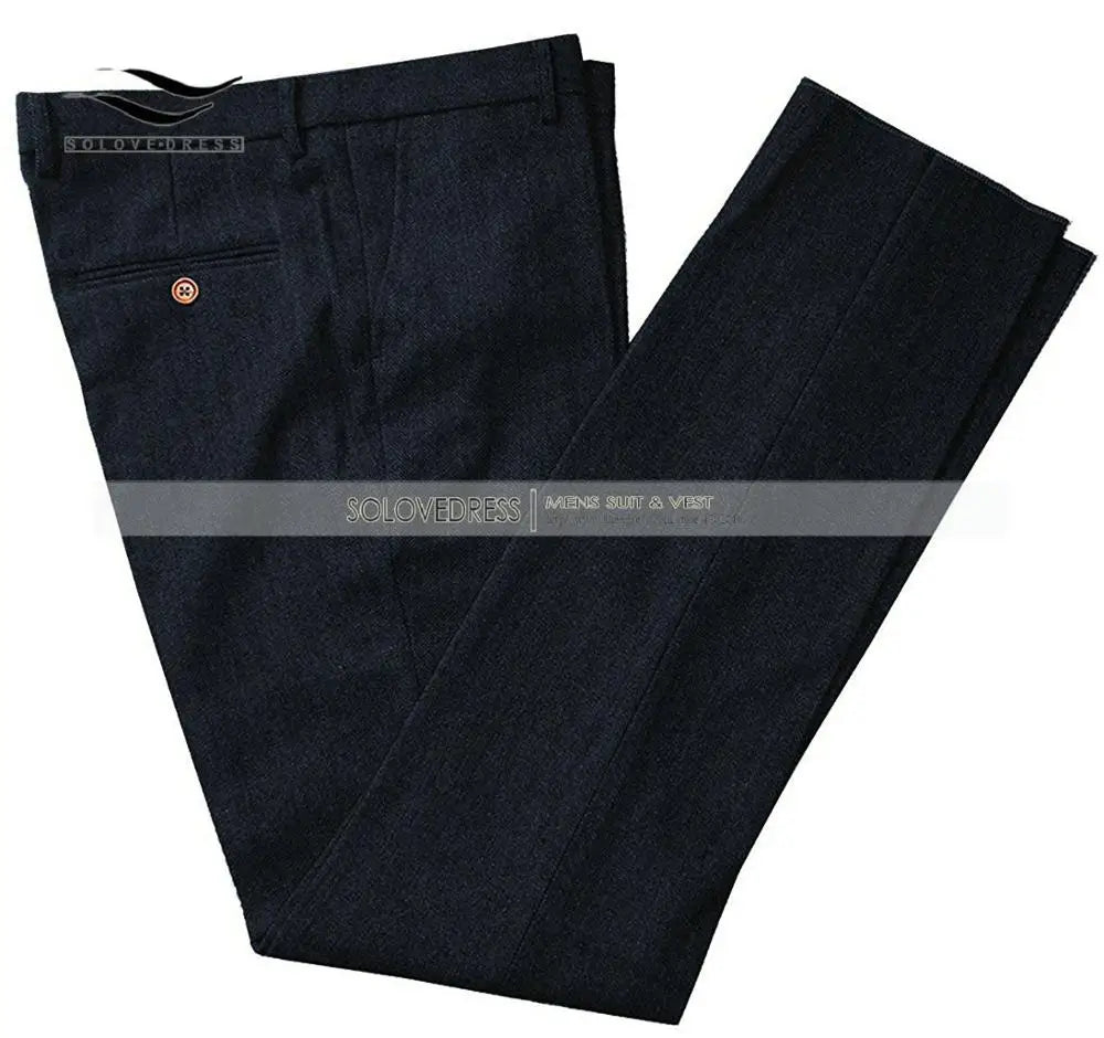 Classic mens pants Tweed Herringbone pants men dress pants Casual suit Trousers for wedding party Tailored Fit Brown Pants