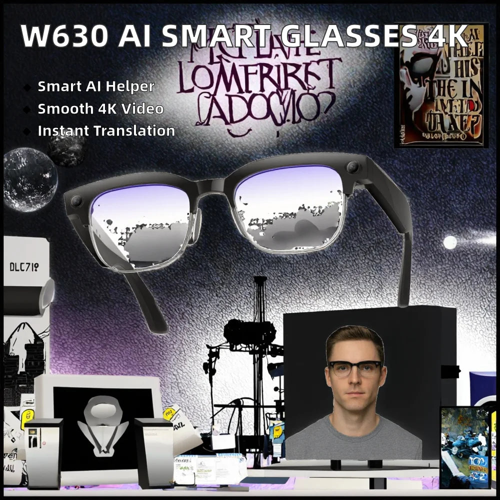 W630 AI Smart Glasses Camera 32MP Photos 4K Stabilized Video Real-Time Translation Recognition Dual-Mic Noise Reduction IP65