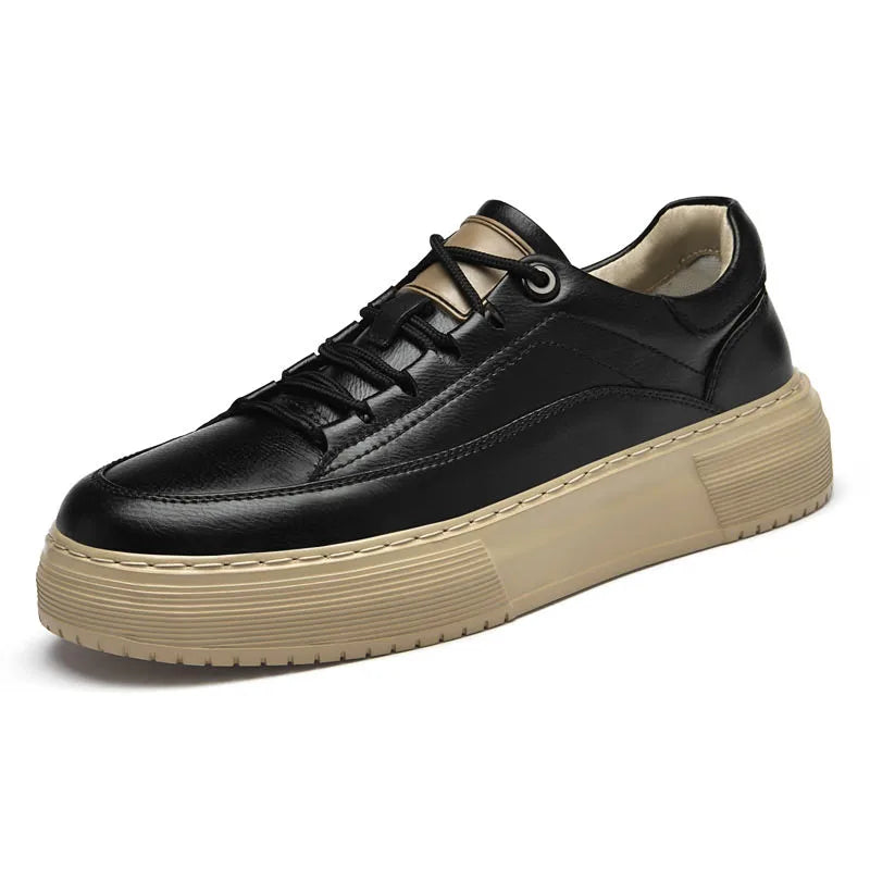 Factory Supply Men Shoes Sneakers Breathable 4 Seasons Board Shoes Casual Sneakers Leather Handmade Height Increase Shoes