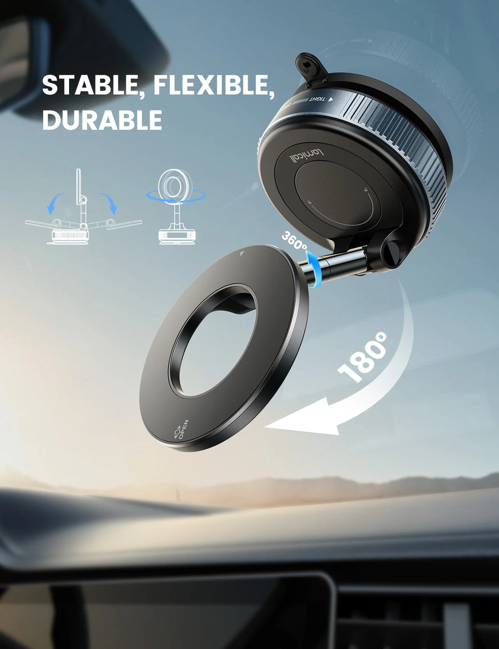 Lamicall STCD10 Strong Suction Cup Car Phone Holder Mount Dashboard Windshield Stand Adjustable Long Arm Bracket for Truck SUV