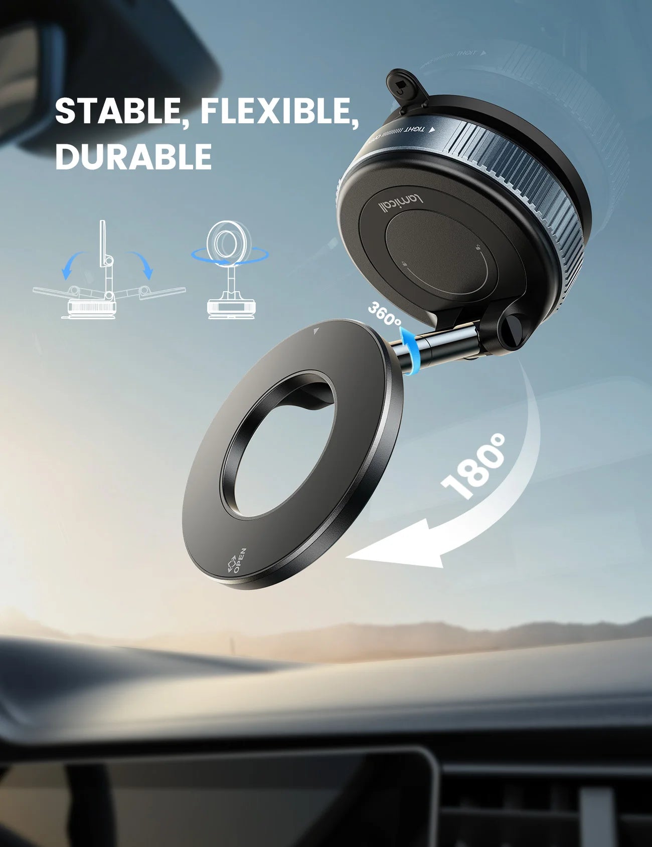 Lamicall STCD10 Strong Suction Cup Car Phone Holder Mount Dashboard Windshield Stand Adjustable Long Arm Bracket for Truck SUV