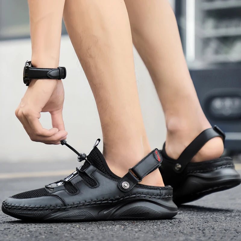 Summer Water Sports Light Weight Genuine Leather Sandals Beach Casual Buckle Men Shoes