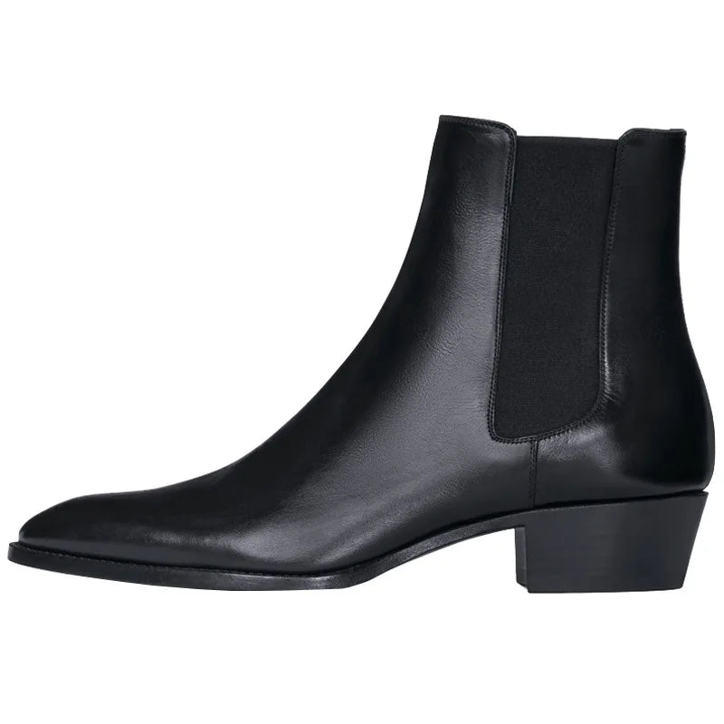 2025 Summer Cross-Border Export Men's Genuine Leather Chelsea Boots Pointed Toe Business Style High-Top Slip-On for Winter