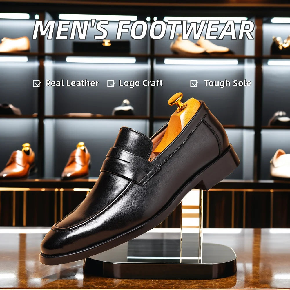 New Design Men Casual Walking Style Smart Genuine Leather Shoes Plus Size Slip-ons Breathable Business Formal Dress Shoes