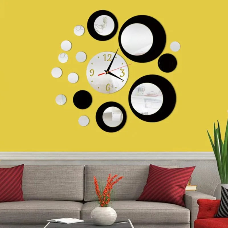 Acrylic Clock Set 3D Round Color Matching Diy Combination Mirror Wall Clock Home Stickers Mute Modern Living Room Decoration