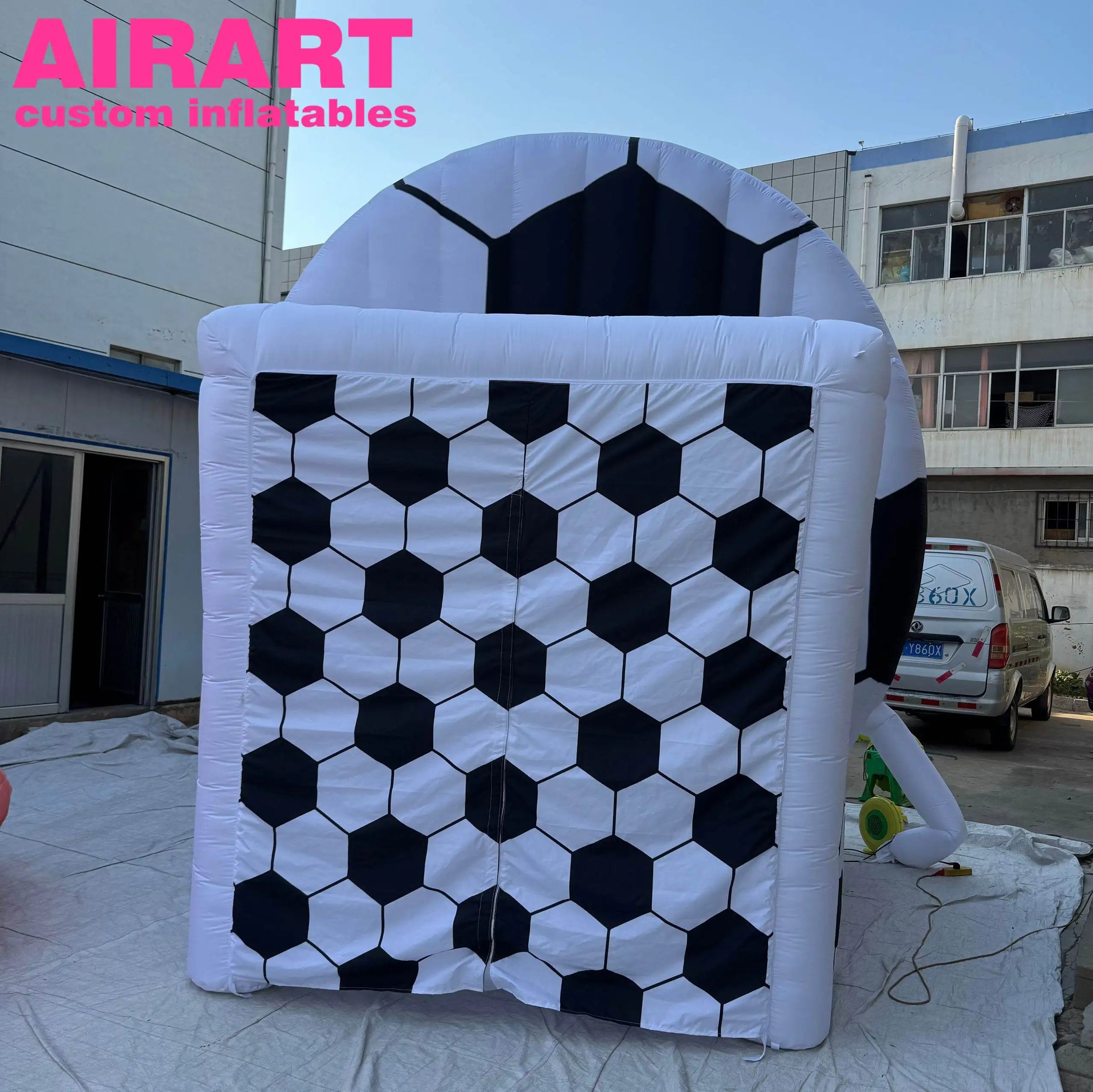 Inflatable Soccer Tent Sports Themed School Event Inflatable Cube Tent 420D Oxford Cloth Inflatable Football Model Tent