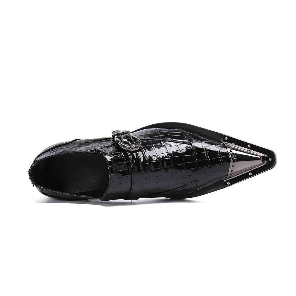 NA383 Luxury Man Shoes Pointed Toe Genuine Leather Crocodile Dress Shoes Men Black Vintage Party/Weding Shoes Male, 38-46