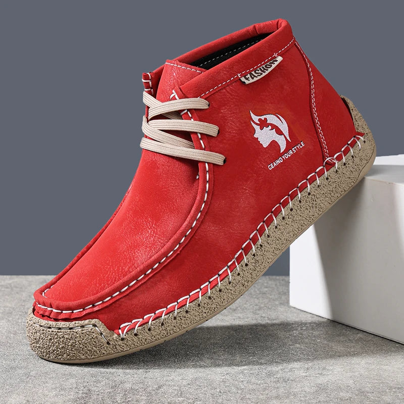 Factory Supply Accept OEM Service Handmade Stitched Microfiber Leather Comfortable Slip-On Middle Top Men Casual Sneaker Boots