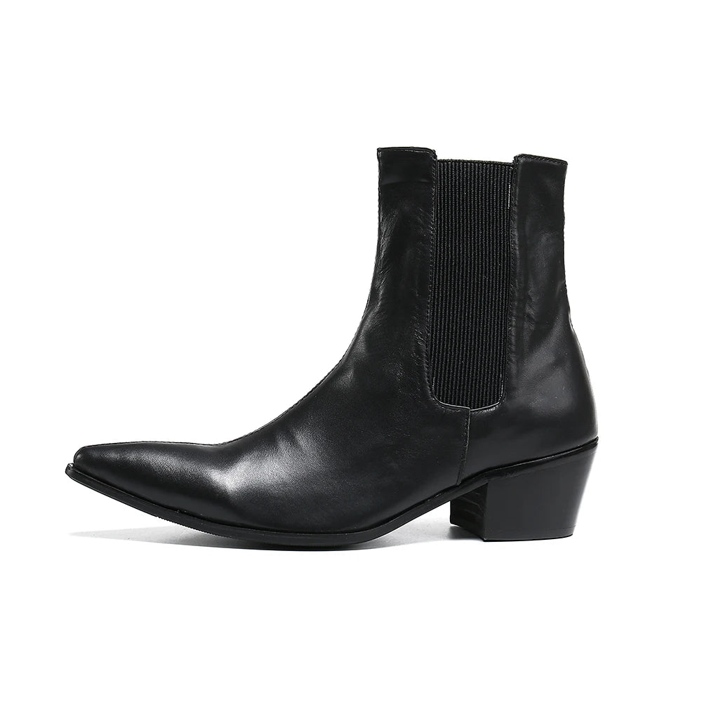 NA367 High Heels Men Boots Pointed Toe Black Genuine Leather Boots Men Handsome Ankle Boots for Men Wedding Party Cowboy Zapatos