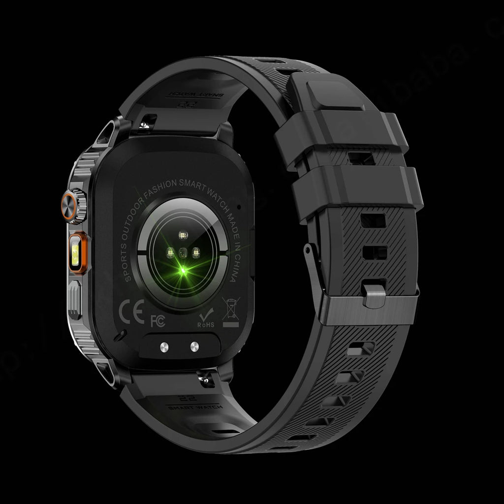 AK80 Smart Watch 2.01inch IPS Big Screen Square BT Call Flashlight Sport Outdoors Health Unisex IP68 Waterproof Dafit Compass