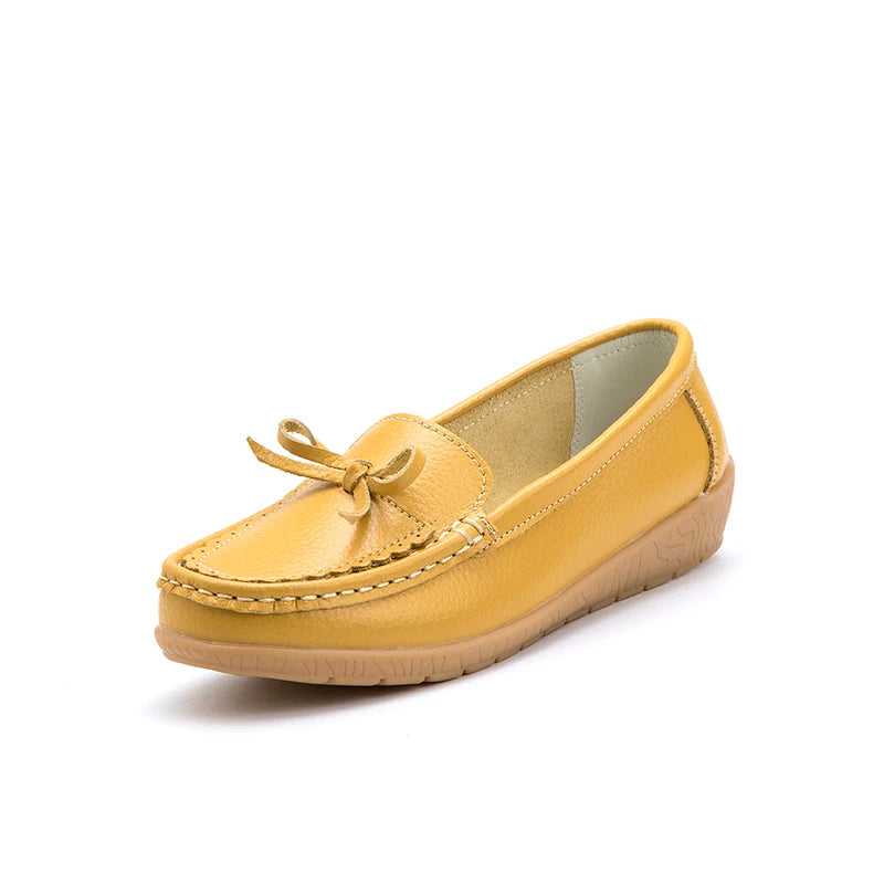 High Quality Women's Genuine Leather Lace-Up Loafers Floral Pattern Bow Large Size New Arrival Light Flat Summer Anti-Slippery
