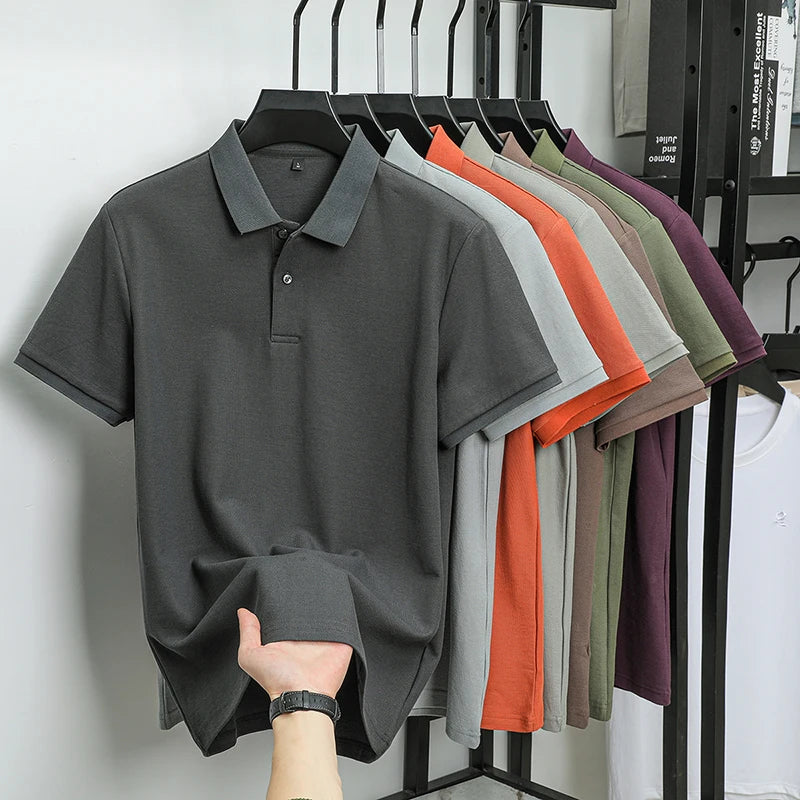 Men's Summer New Arrival Cotton for Polo Shirt Custom Fit Short Sleeve with Solid Pattern - Free Item Weekend (50% off).