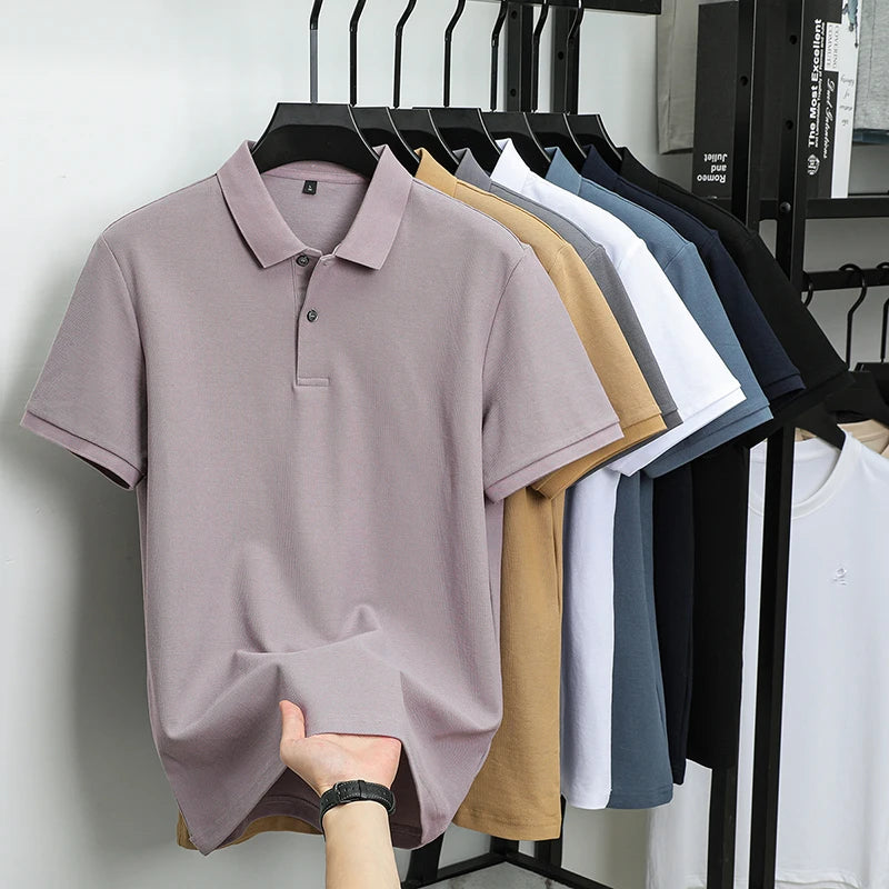 Men's Summer New Arrival Cotton for Polo Shirt Custom Fit Short Sleeve with Solid Pattern - Free Item Weekend (50% off).